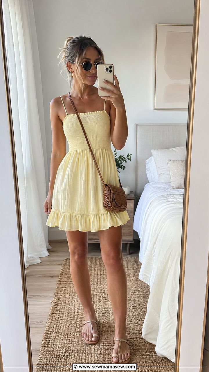 Smocked Cotton Mini Sundress Outfit - 35 Sundress outfit ideas for summer