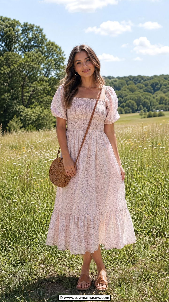 Smocked Dress and Flat Sandals - 35 Summer family reunion outfits