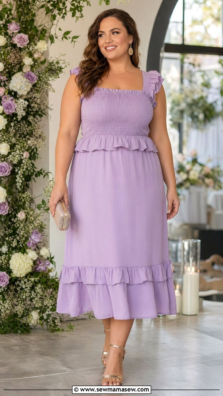 Smocked Ruffle Dress With Strappy Heels - 35 Plus size outfit ideas size 24 summer