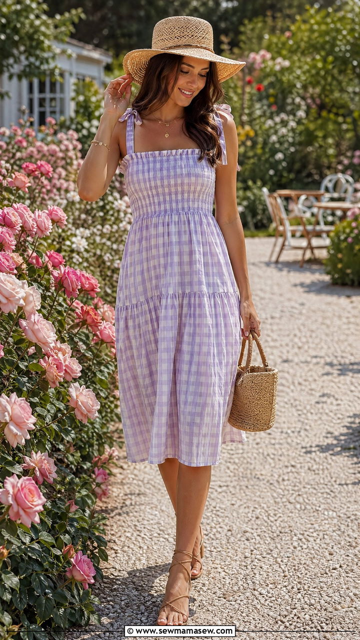 Smocked Sundress with Straw Accessories - 35 cute outfit ideas for women