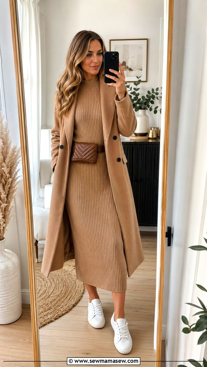Sneakers With Ribbed Sweater Dress - 30 sneaker outfit ideas for women