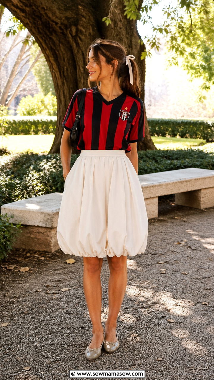 Soccer Jersey and Balloon Skirt Outfit - 30 sporty chic outfits inspo