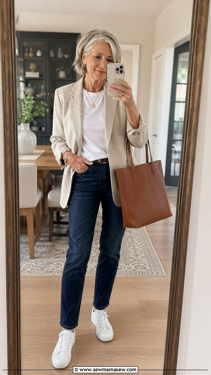 Soft Blazer with a White Tee and Jeans - 35 Casual outfits for women over 60