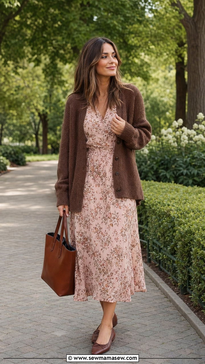 Soft Blush Midi Dress With Cozy Cardigan - 30 Back to school outfit ideas modest 2026