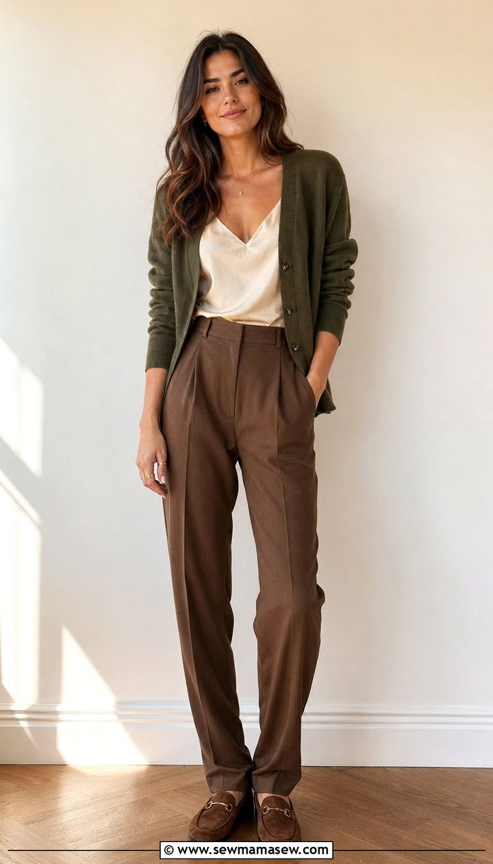 Soft Cardigan and Earthy Tones - 30 40 degree weather outfits
