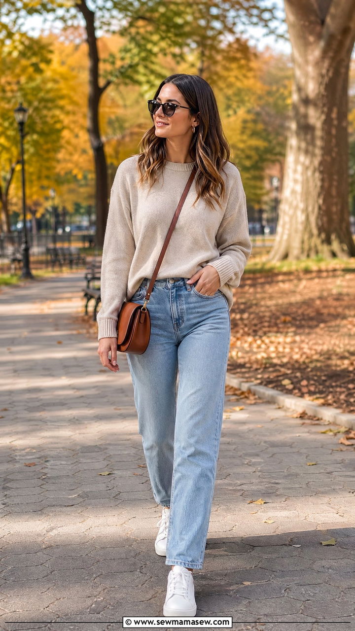 Soft Cashmere Crewneck With Straight Leg Jeans - 35 comfortable outfit ideas for women
