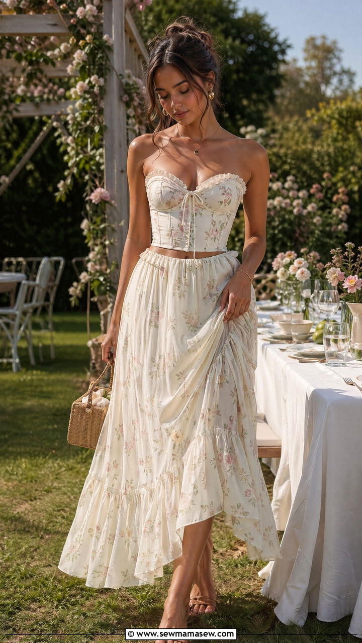Soft Corset Top With Flowy Maxi Skirt - 35 spring soft girl outfit ideas