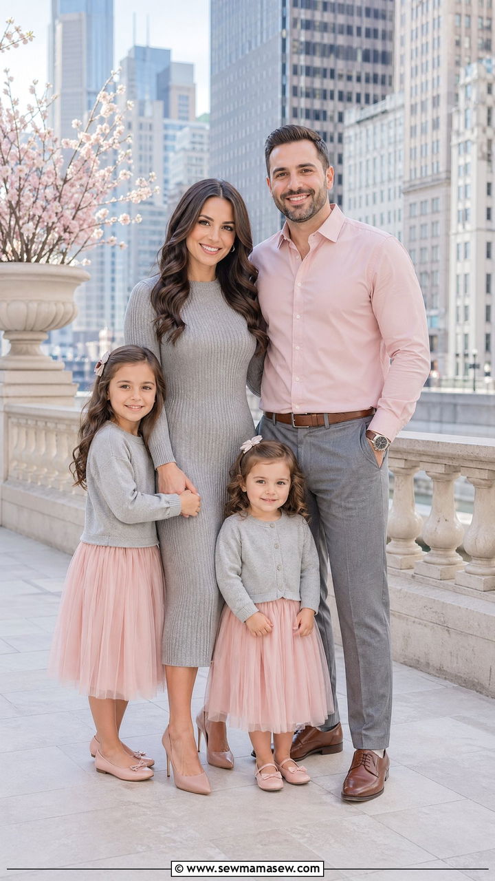 Soft Gray and Blush Pink Family Outfit - 35 spring family photoshoot outfit ideas
