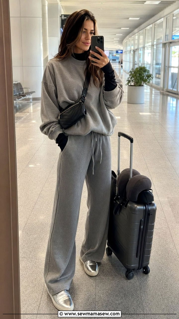 Soft Joggers With Compression Base Layer - 30 Airport outfit ideas long haul flight