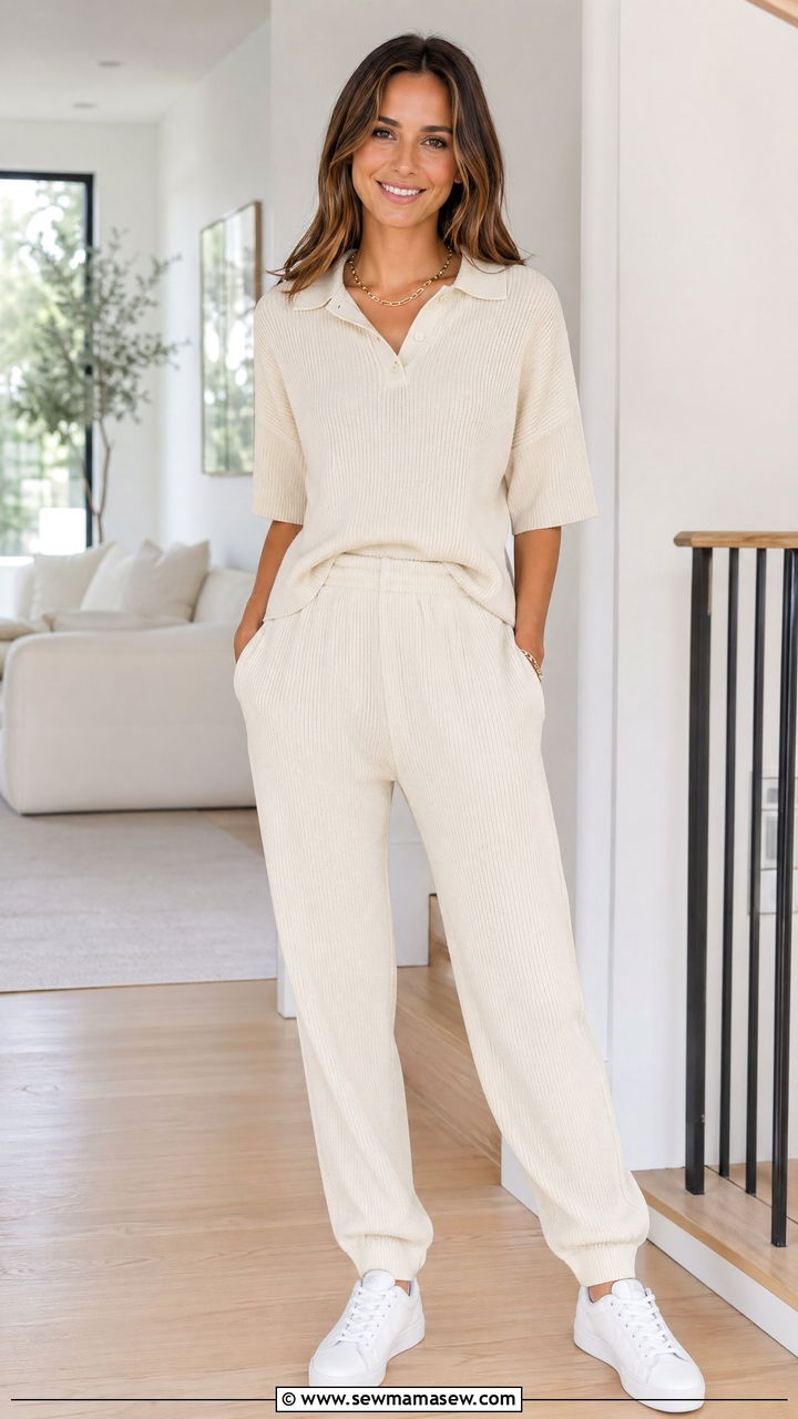 Soft Knit Polo And Jogger Pants - 35 Summer outfits for stay at home moms