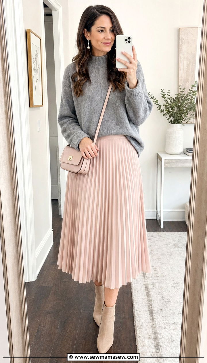 Soft Knit Sweater and Flowing Midi Skirt - 30 40 degree weather outfits