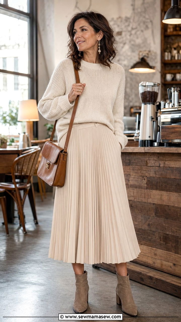 Soft Knit Sweater and Pleated Midi Skirt - 30 What to wear to brunch over 40