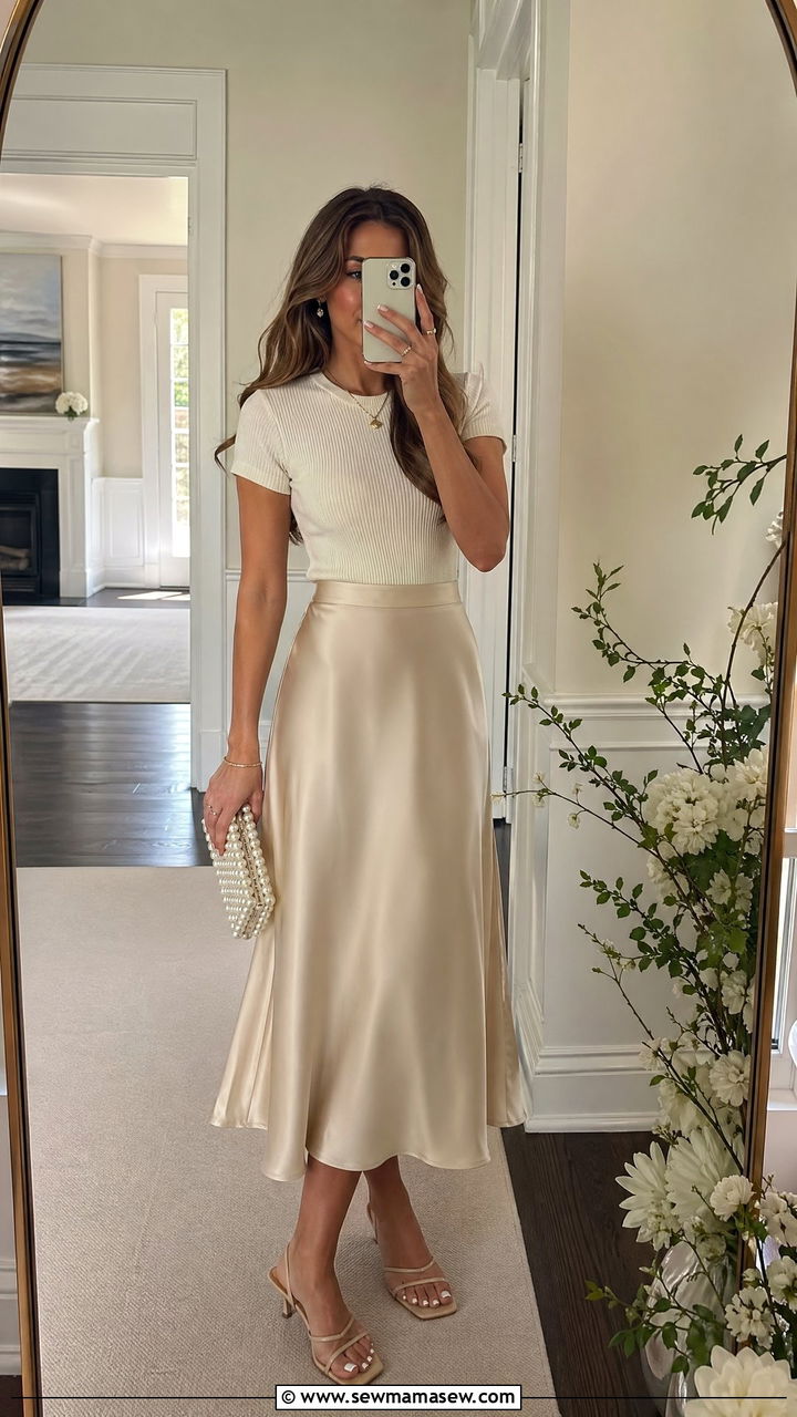 Soft Knit Top With Satin Midi Skirt - 35 what to wear to a graduation