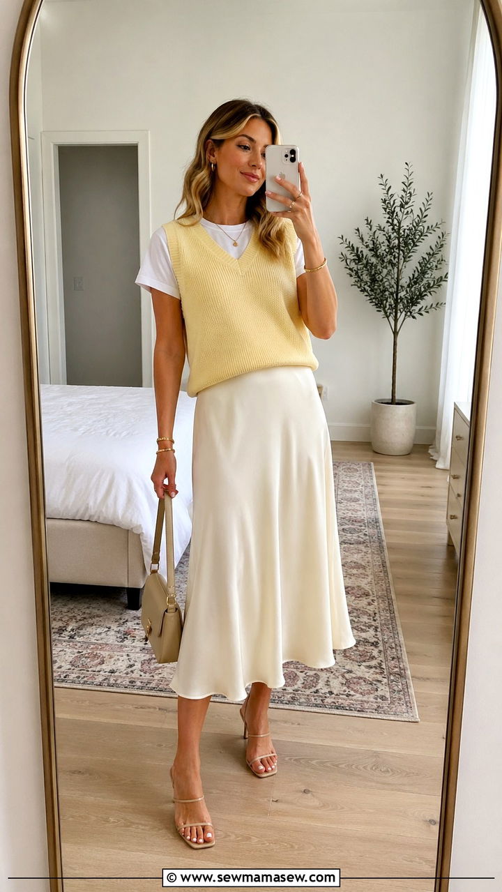 Soft Knit Vest With Flowing Midi Skirt - 30 Soft girl spring outfits