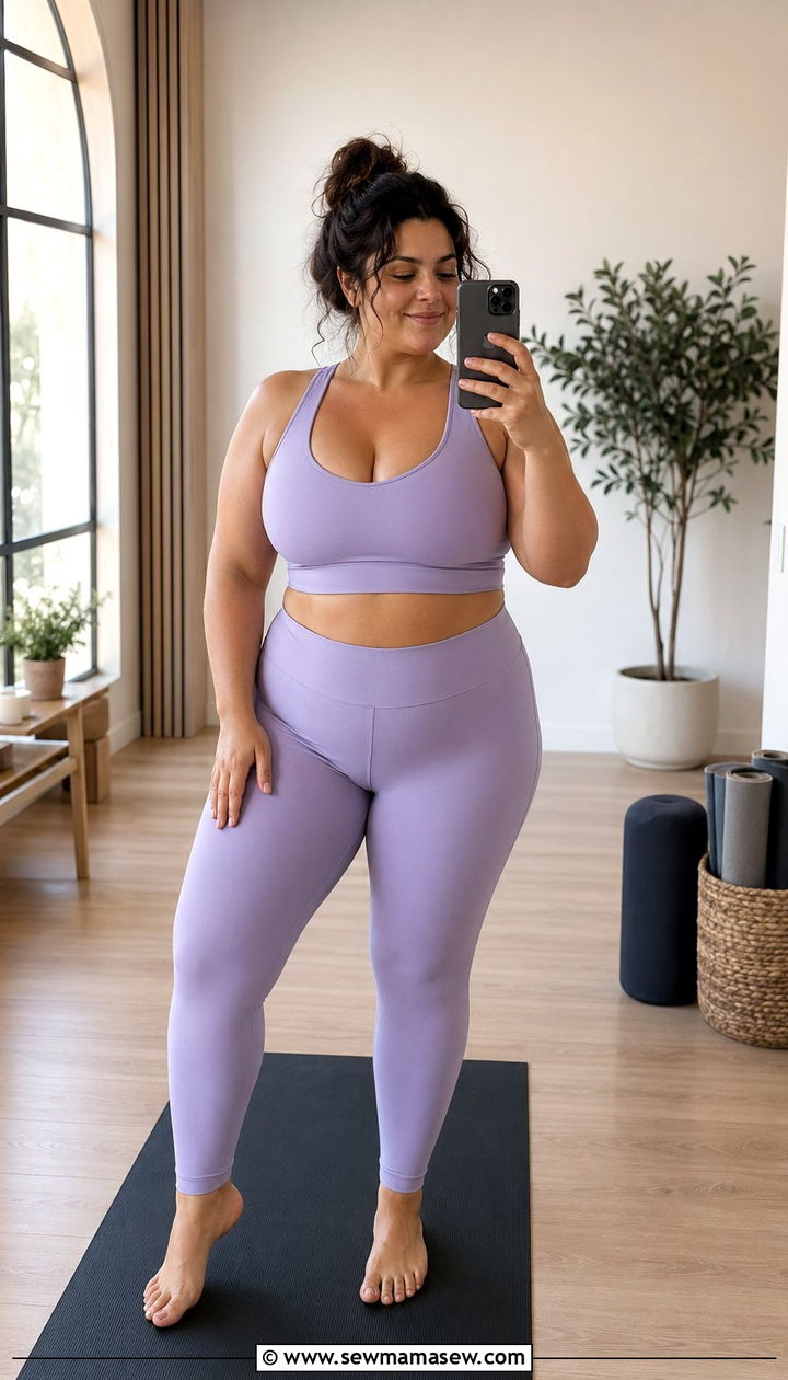 Soft Lavender Form Fitting Outfit - 35 Plus size workout outfit ideas