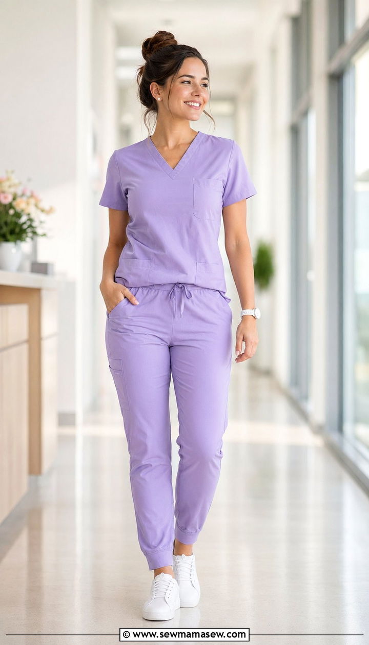 Soft Lavender Scrubs with White Footwear - 35 Scrubs outfit ideas