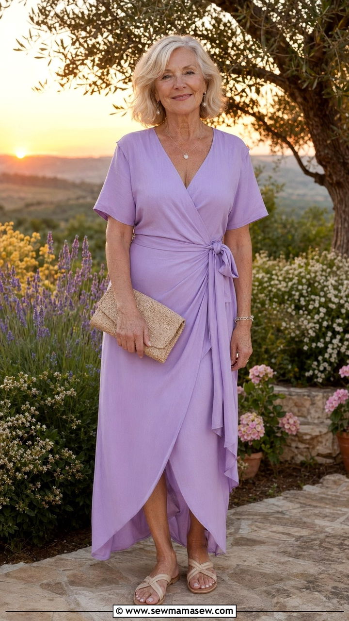 Soft Lilac Wrap Dress - 35 Outfit ideas for women over 75