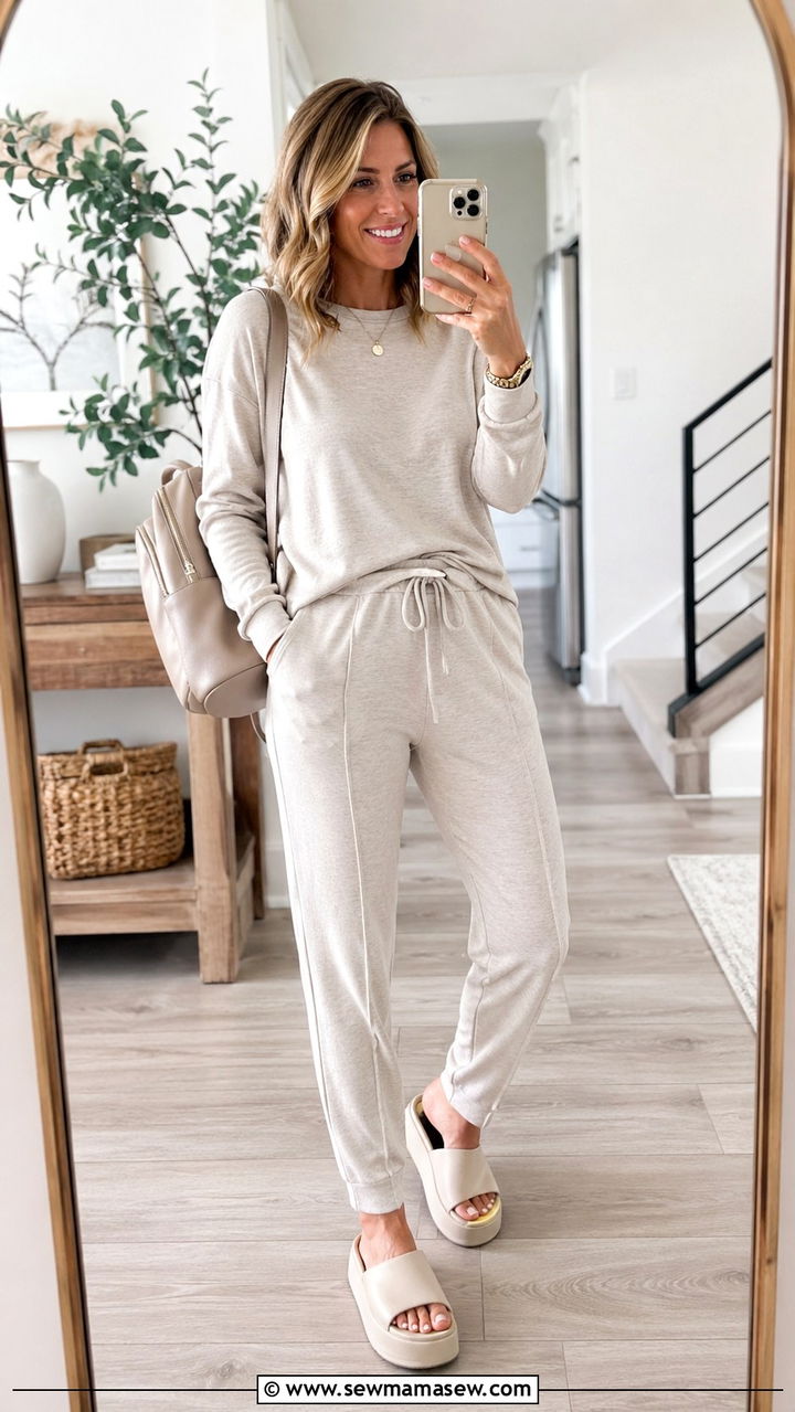 Soft Lounge Set With Platform Slides - 30 Soft life outfit ideas