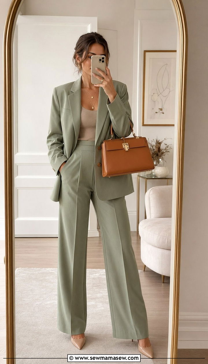 Soft Neutral Suit with a Pop of Color - 35 modest classy outfits