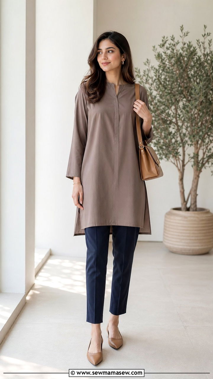 Soft Neutral Tunic With Slim Ankle Pants Outfit - 35 Modest outfits for women over 40