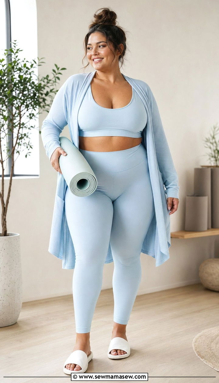 Soft Pastel Monochromatic Gym Outfit - 35 Plus size gym outfit ideas