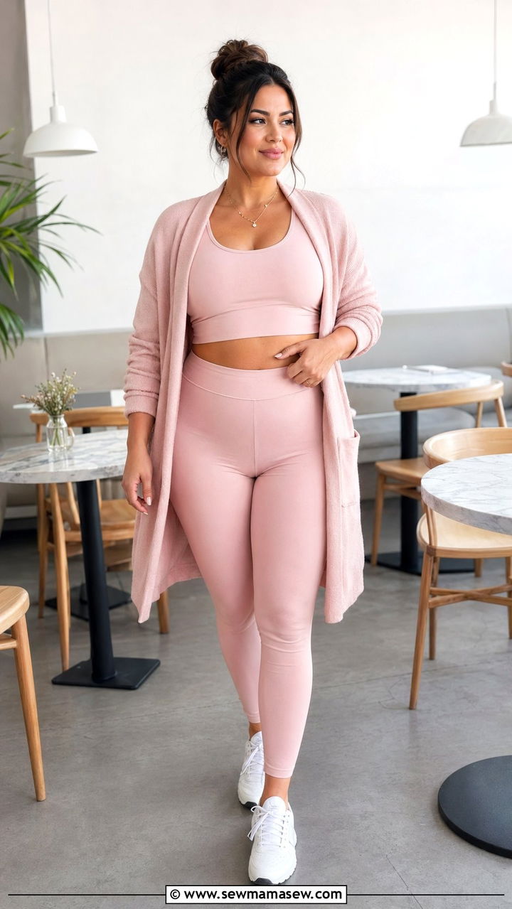 Soft Pink Monochrome Athleisure Look - 35 Plus size gym outfit ideas