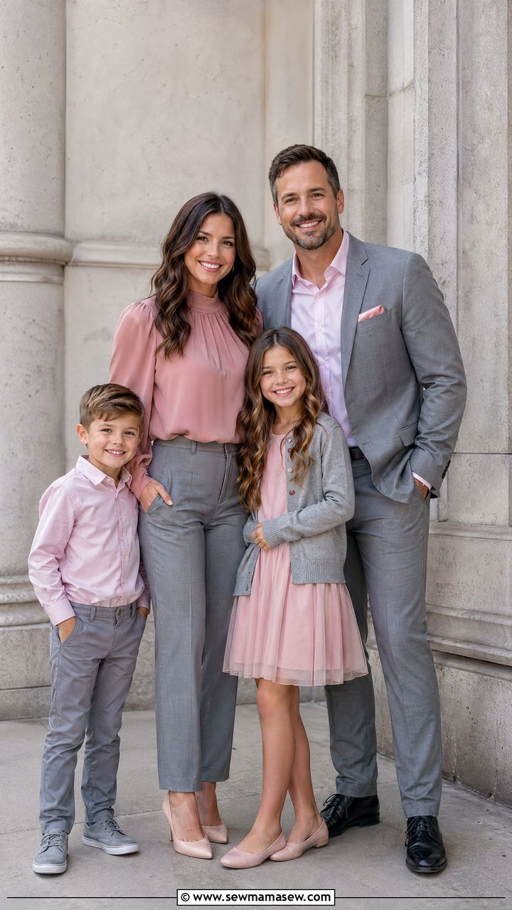 Soft Pink and Gray Family Photo Outfits - 35 summer family photo outfit ideas