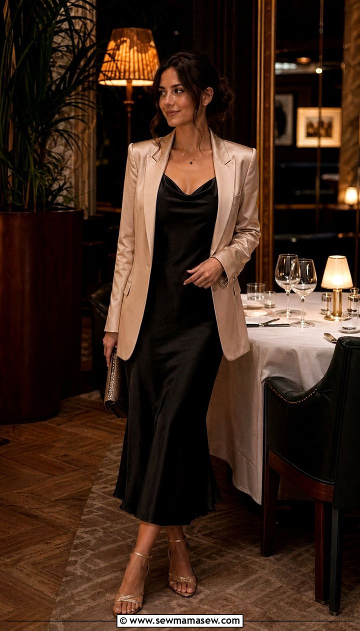 Soft Shoulder Blazer with Slip Dress Outfit - 30 Best blazers for petite women