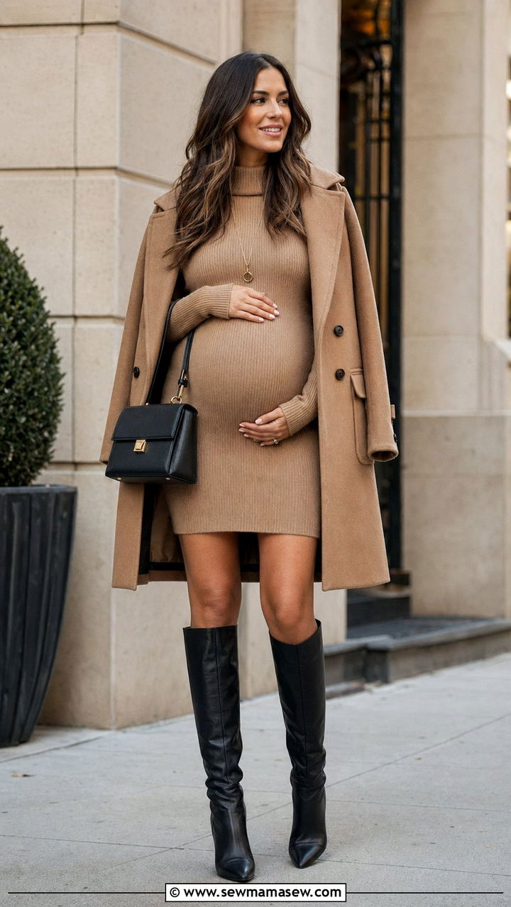 Soft Sweater Dress And Knee High Boots Outfit - 35 pregnancy outfit ideas