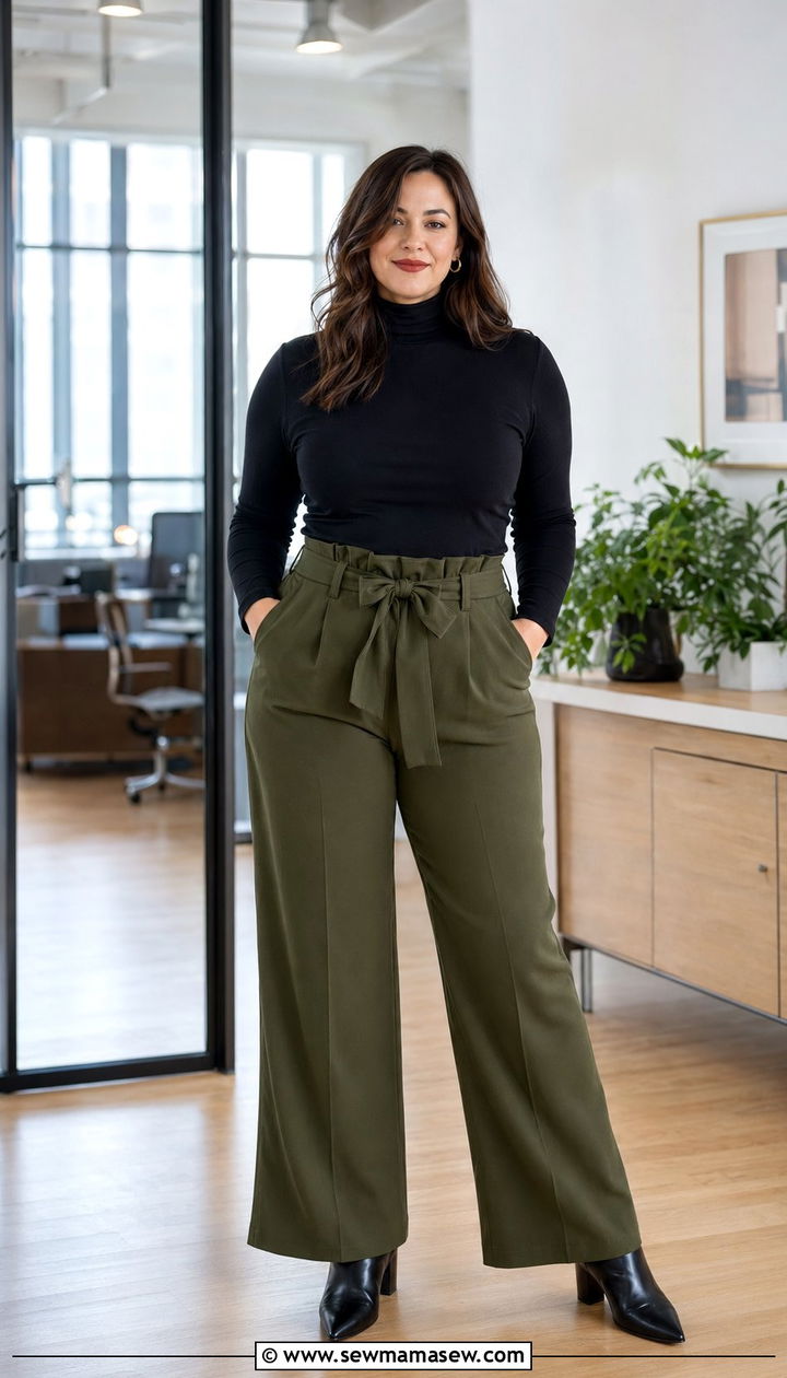 Soft Turtleneck With Paperbag Waist Trousers - 30 Work outfits for midsize women