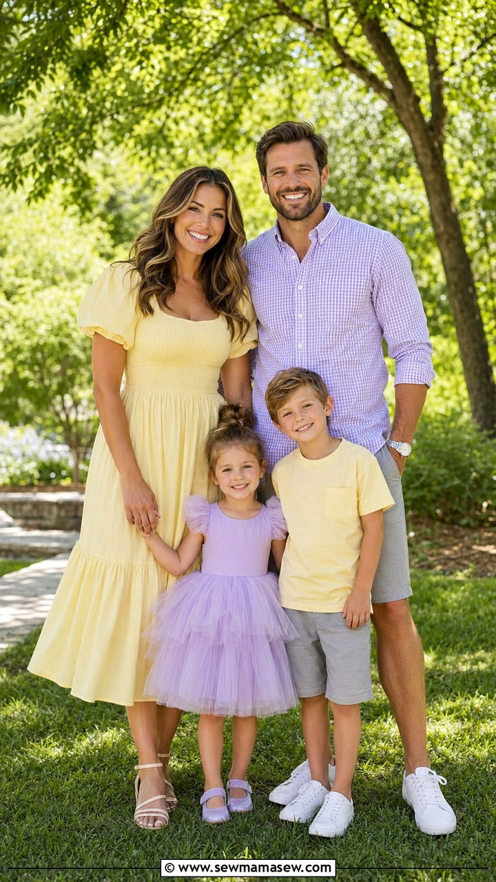 Soft Yellow And Lavender Pastel Family Outfits - 30 What to wear for summer family photos