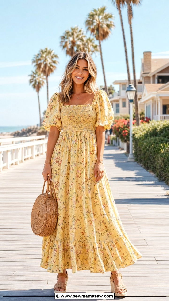 Soft Yellow Floral Maxi Dress Spring Outfit - 35 Pastel spring outfits