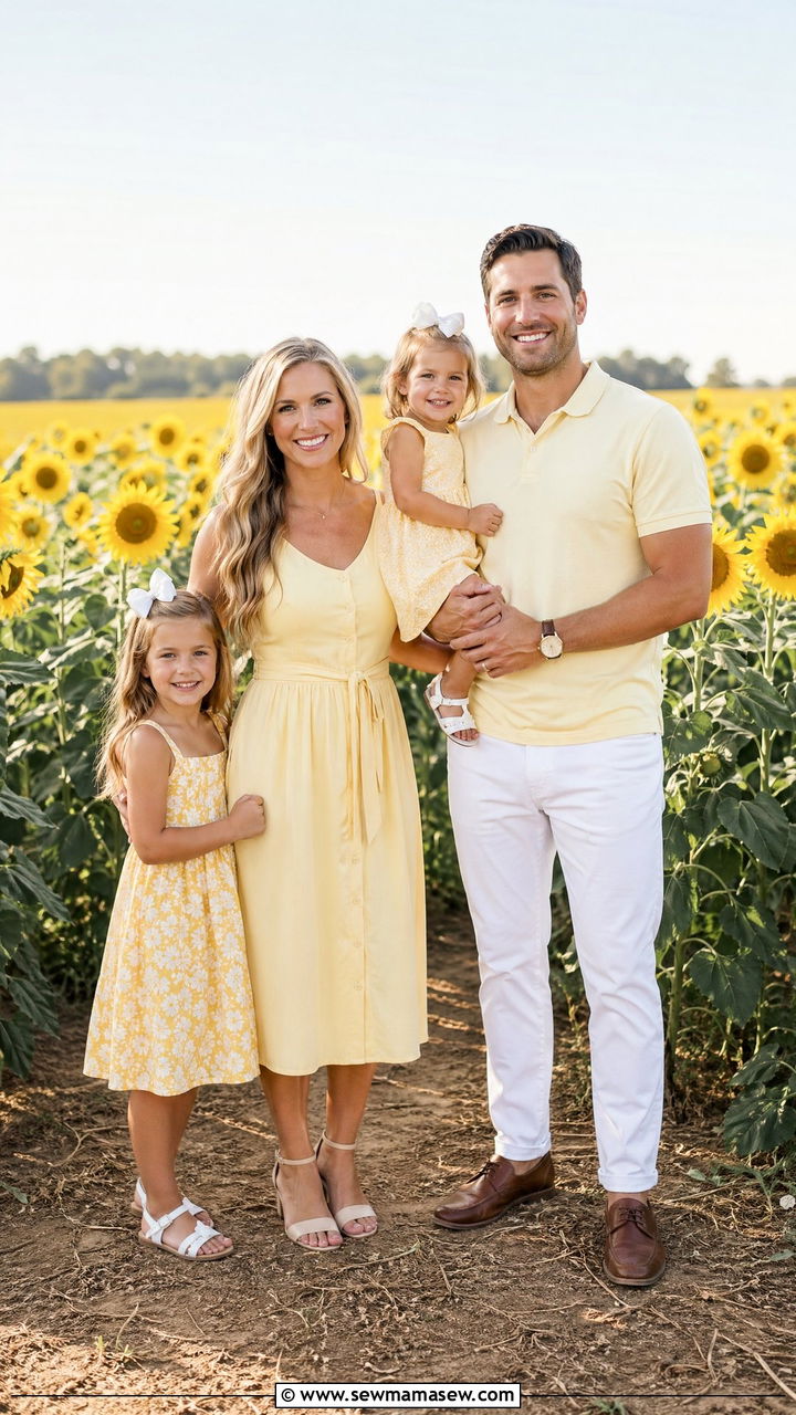 Soft Yellow and White Summer Family Photo Outfits - 35 Summer family photo outfits