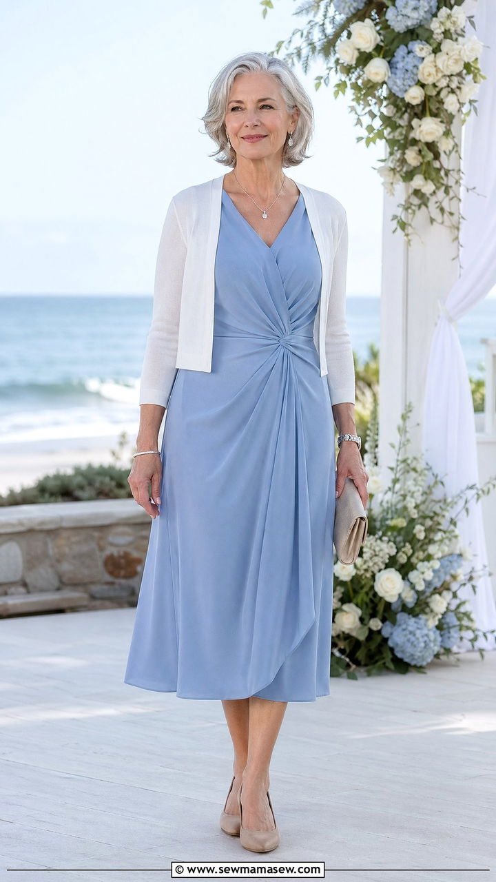 Soft blue midi dress for wedding guest over 60 - 35 Wedding guest outfits for women over 60