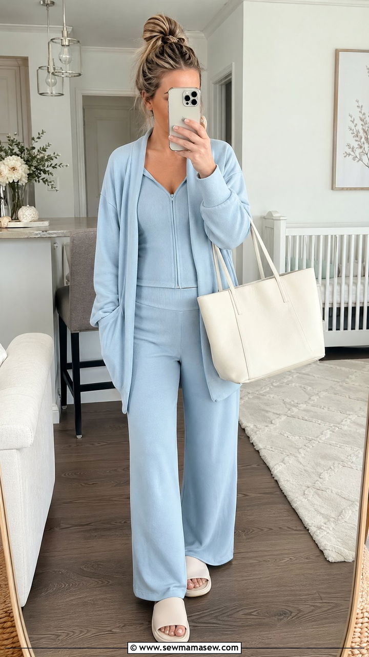 Soft lounge set with a pastel twist - 35 spring outfits for new moms