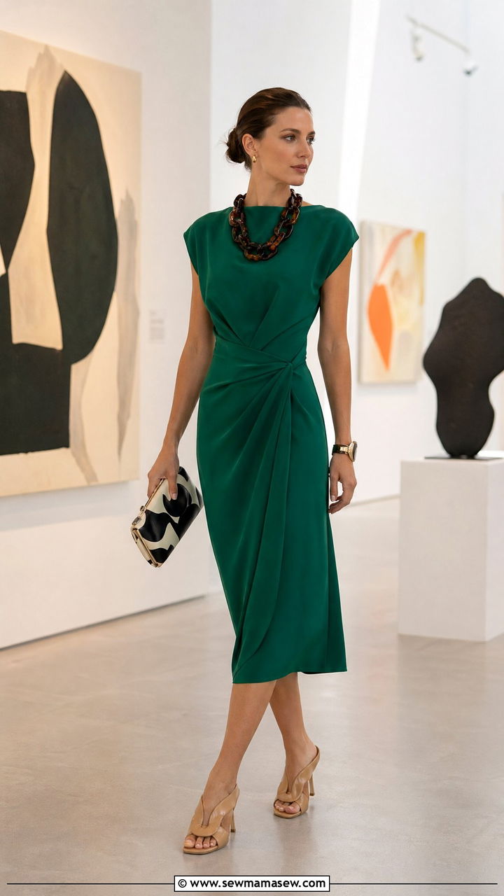 Solid Color Minimalist Midi Dress With Statement Accessories - 35 Summer outfits with midi dresses