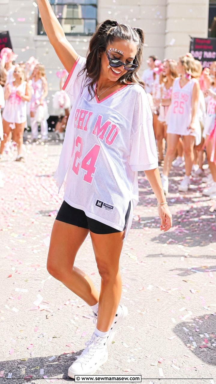 Sorority Jersey With Biker Shorts For Bid Day Celebration - 35 Sorority outfit ideas