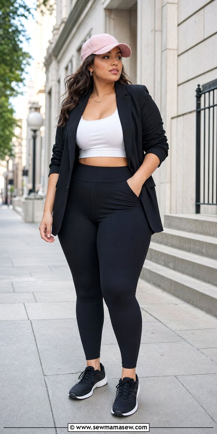 Sporty Blazer With High Waisted Leggings - 35 Plus size gym outfit ideas