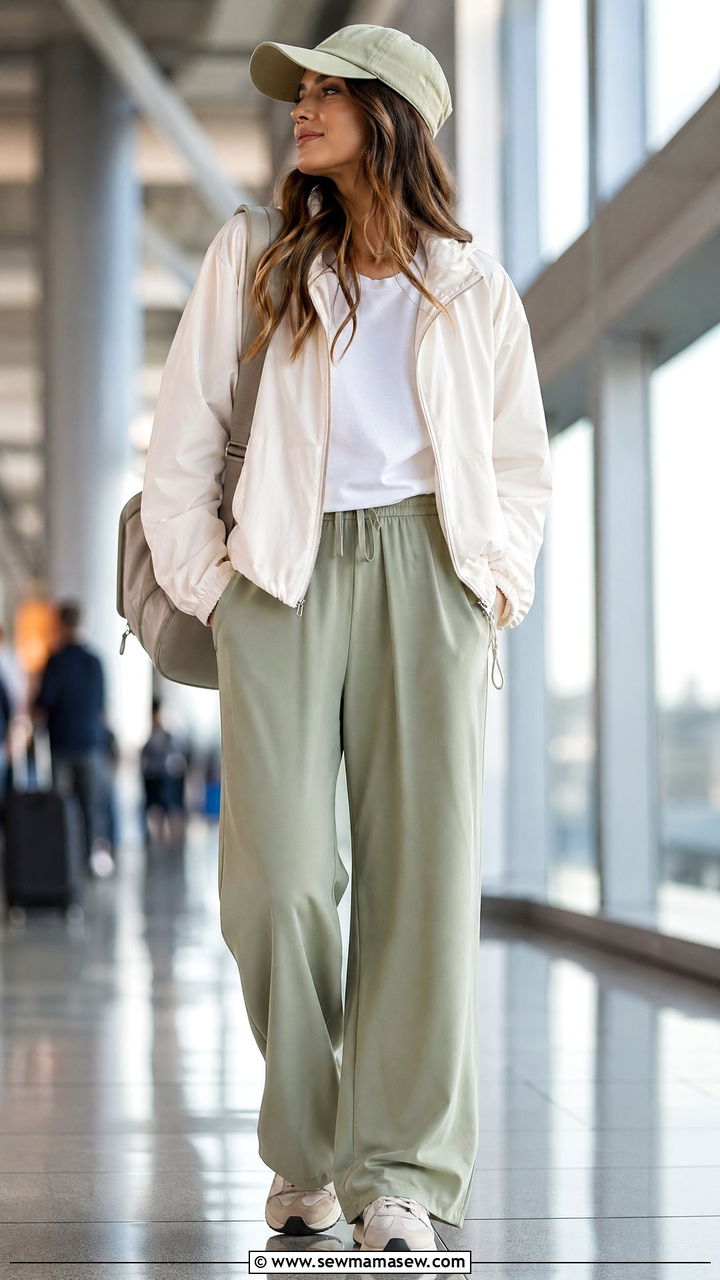 Sporty Jacket With Wide Leg Pants - 35 spring comfortable outfit ideas