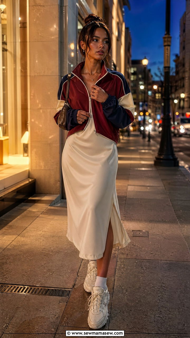Sporty Track Jacket With Slip Dress Outfit - 35 spring to summer outfits