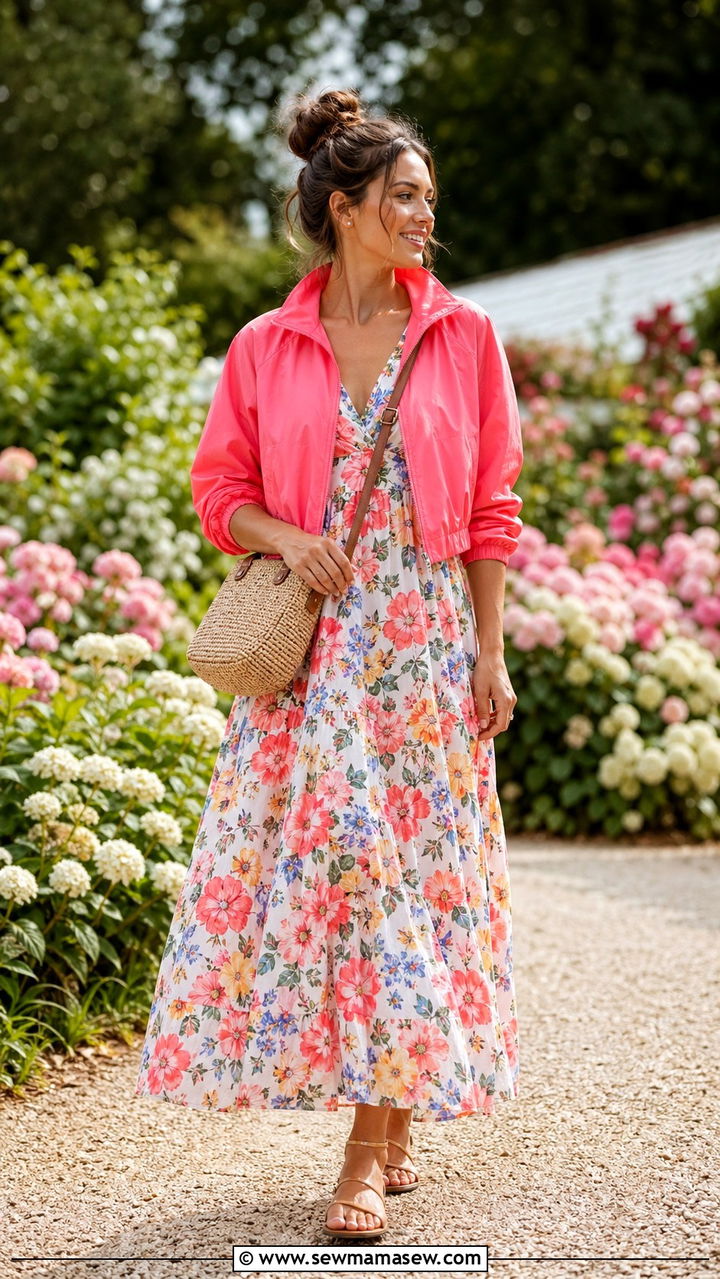 Sporty Zip Up and Flowy Maxi Dress Outfit - 30 sporty chic outfits 2026