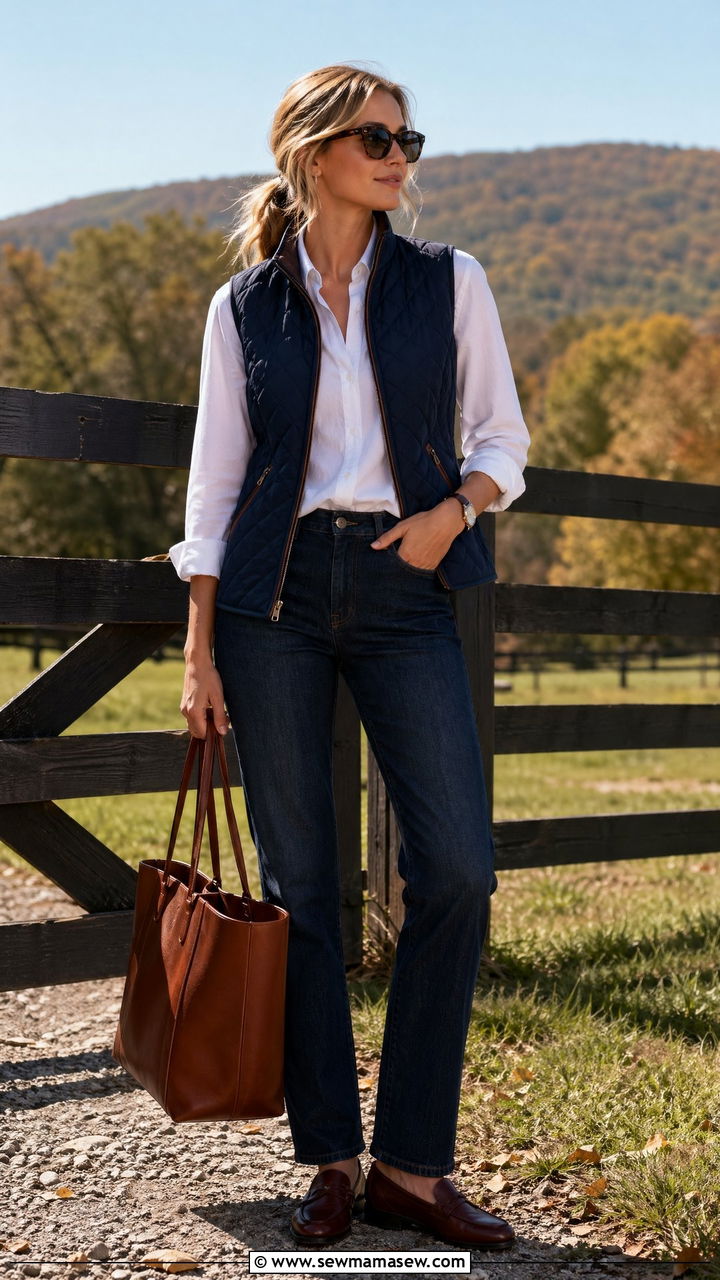 Sporty vest over button down shirt outfit - 35 Sporty chic outfit ideas