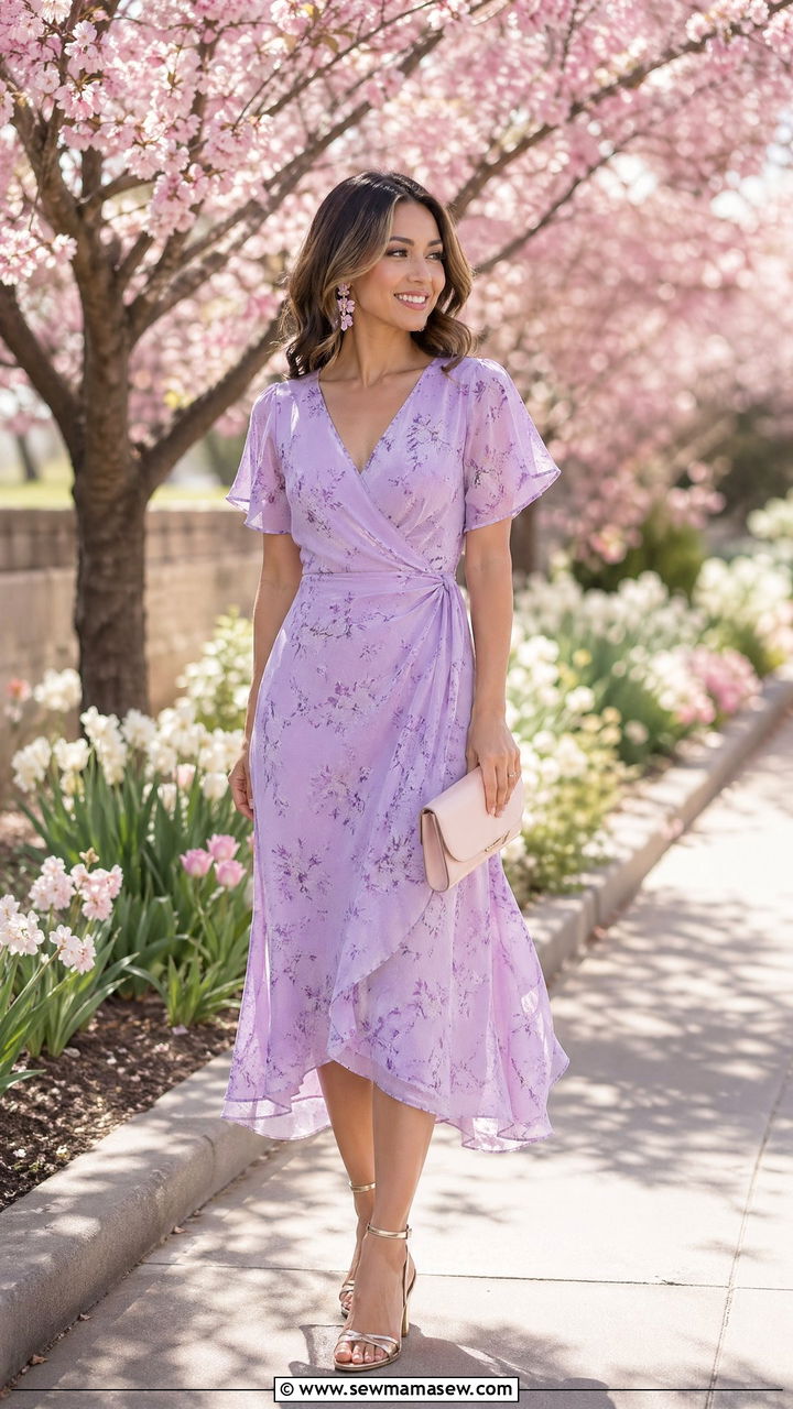Spring Wedding Pastel Midi Dress With Strappy Heels Petite Wedding Guest Outfit - 35 Wedding guest outfits for petite women