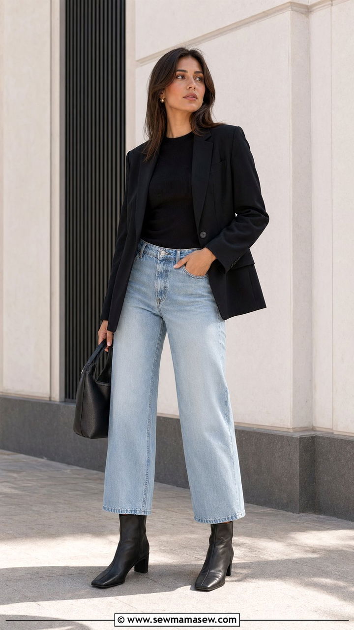Square Toe Ankle Boots With Cropped Wide Leg Jeans Outfit - 30 Ankle boots outfit ideas with jeans