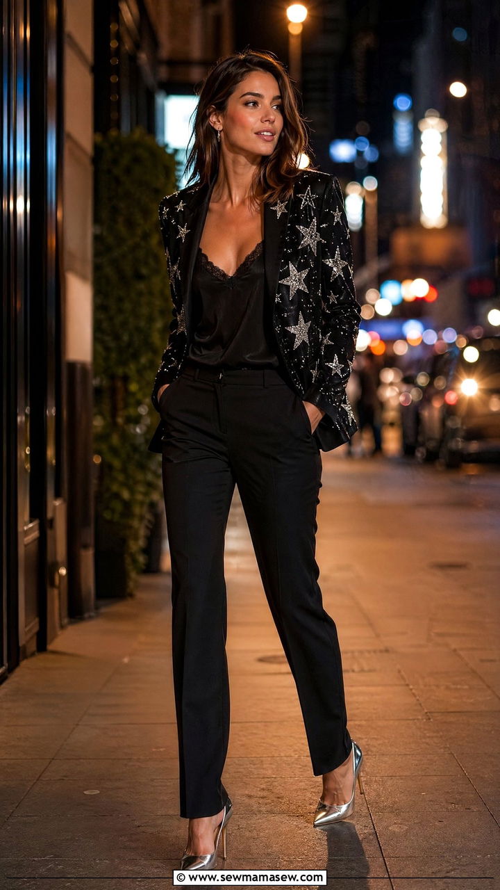 Star Sequin Blazer With Black Pants - 35 celestial outfits