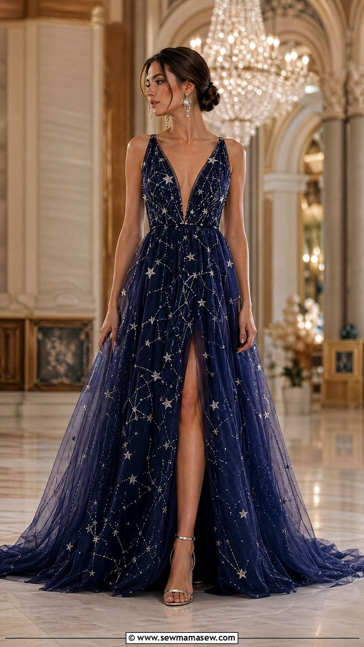 Starry Night Gown With Silver Accessories - 35 celestial outfits ideas