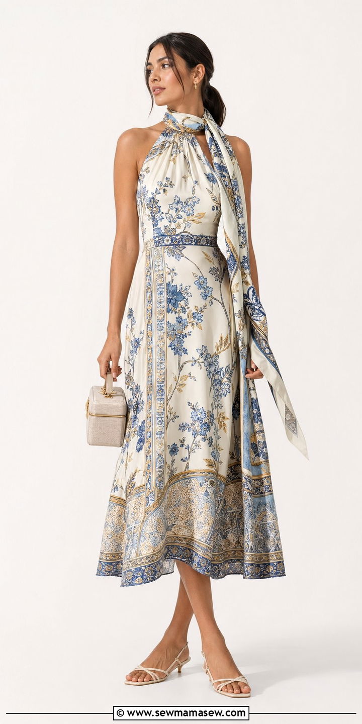 Statement Neck Scarf Dress Wedding Guest Outfit - 30 Wedding guest outfits summer 2026