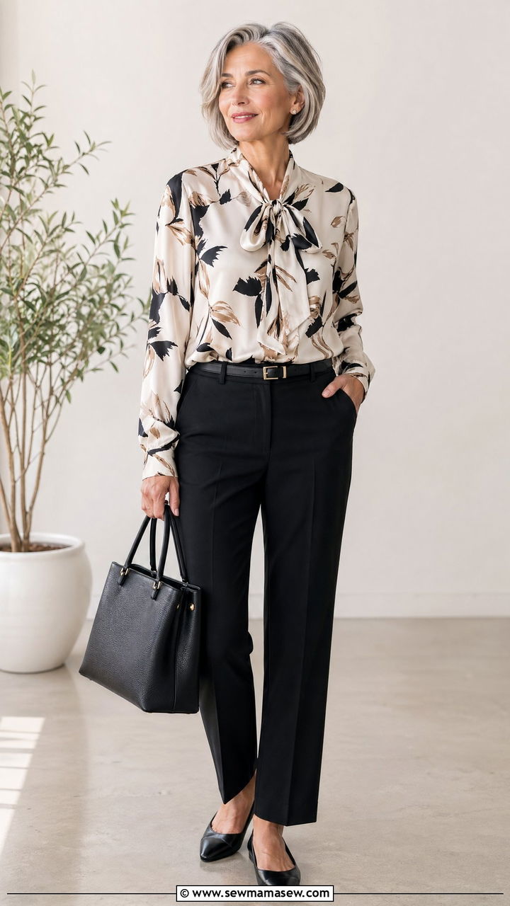 Statement blouse with straight leg pants - 35 Work outfits for women over 50