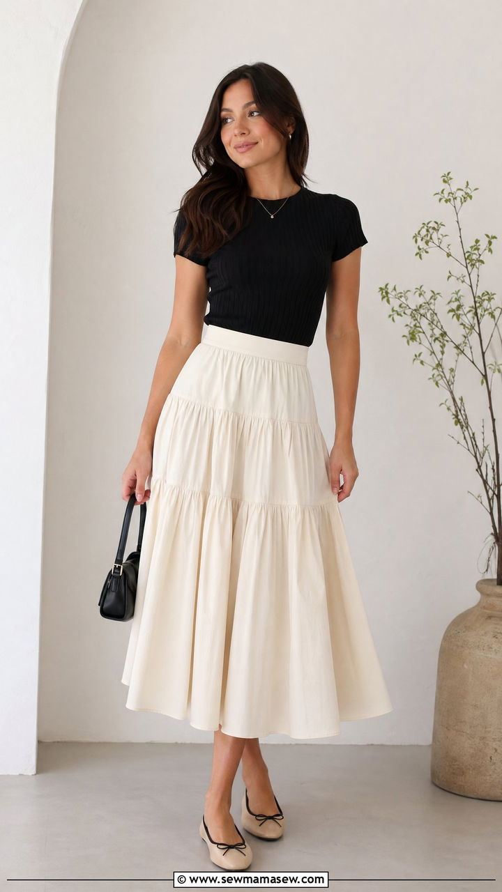 Statement midi skirt and fitted top 2026 - 35 spring outfits 2026 women