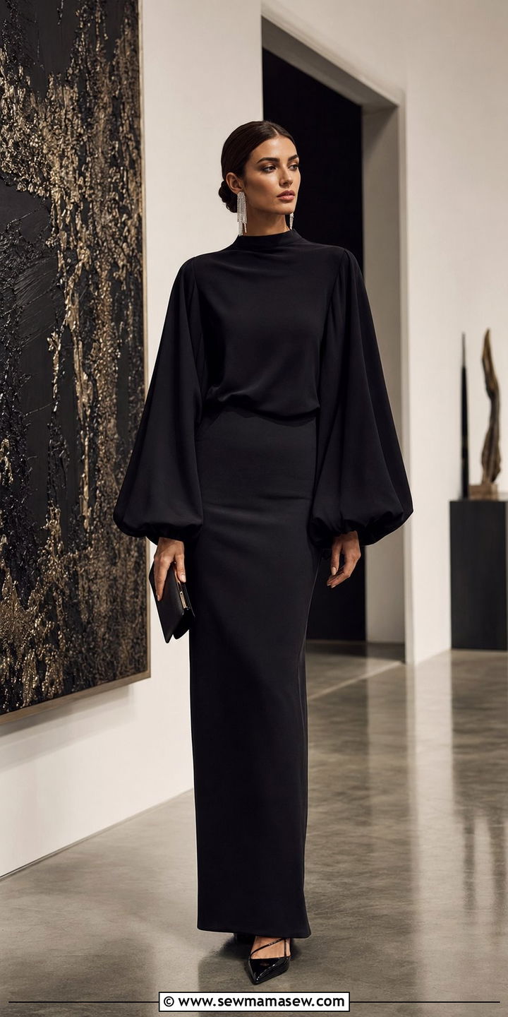 Statement sleeve top with column maxi skirt for tall women - 30 Best tops for tall women